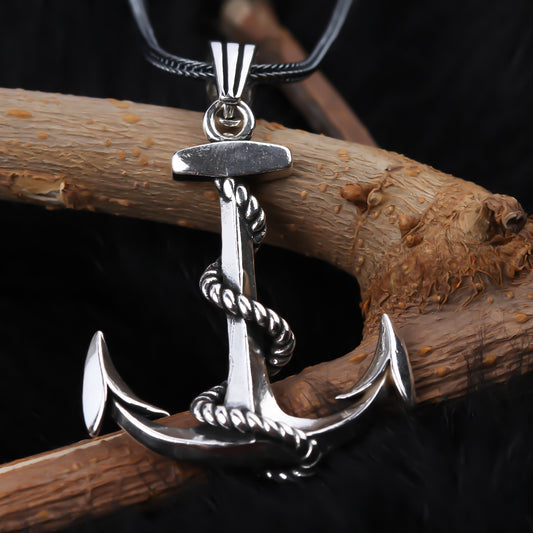 925k Sterling Silver Men Ship Anchor Necklace - alternate view 2