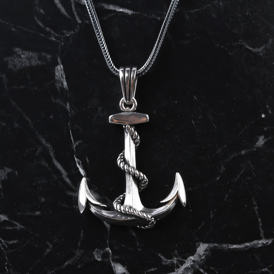 925k Sterling Silver Men Ship Anchor Necklace