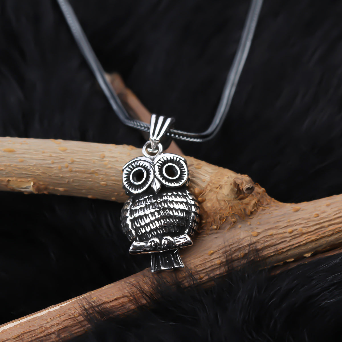 925k Sterling Silver Men Owl Necklace - alternate view 2