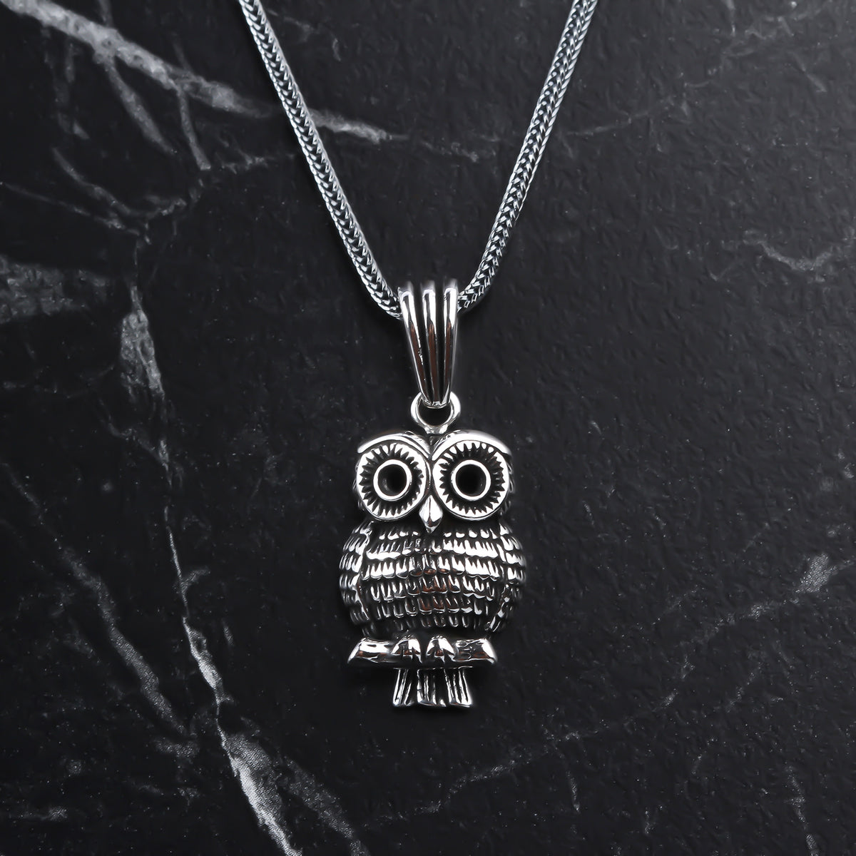 925k Sterling Silver Men Owl Necklace - alternate view 3