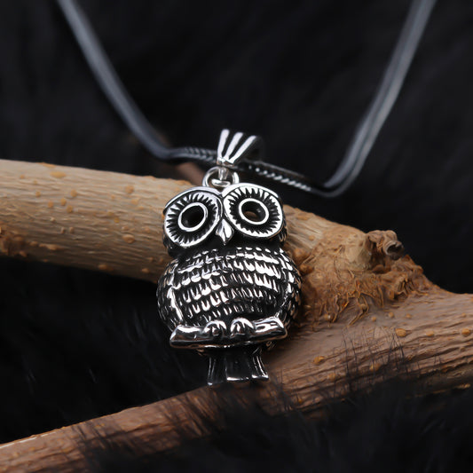 925k Sterling Silver Men Owl Necklace