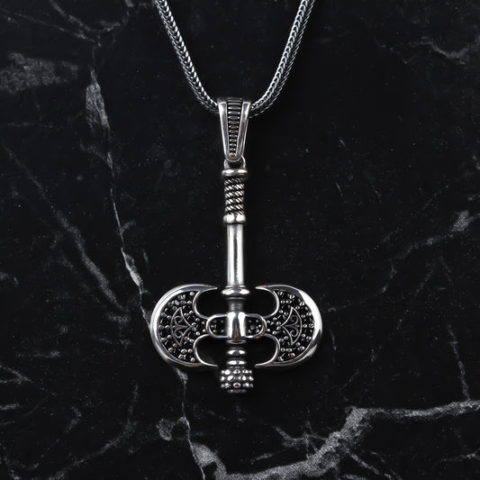 925k Sterling Silver Men Double Ax Necklace - alternate view 2