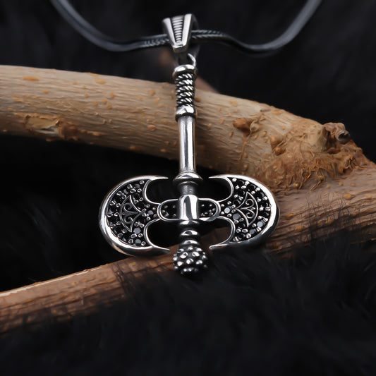 925k Sterling Silver Men Double Ax Necklace