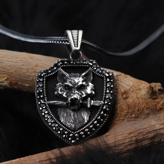 925k Sterling Silver Men Wolf Necklace - alternate view 2