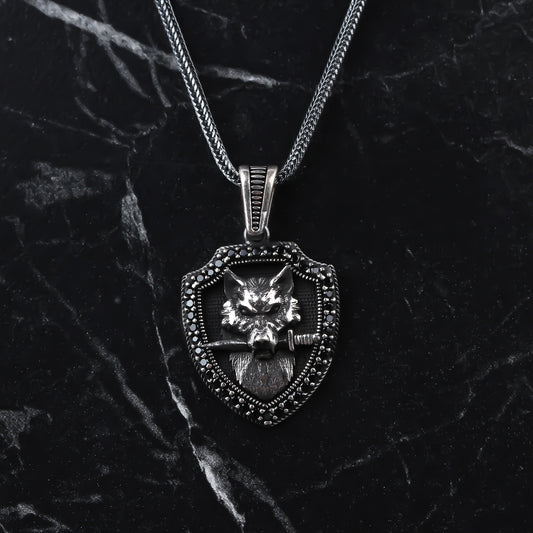 925k Sterling Silver Men Wolf Necklace