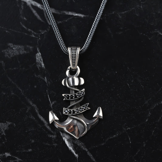 925k Sterling Silver Men Anchor Rope Necklace - alternate view 2