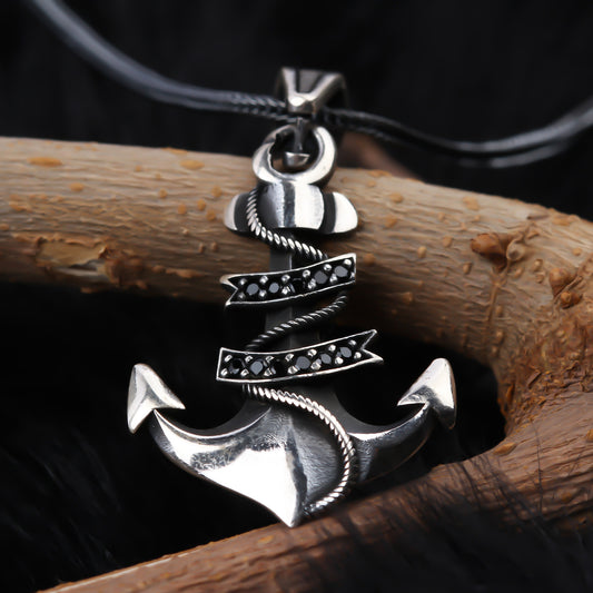 925k Sterling Silver Men Anchor Rope Necklace
