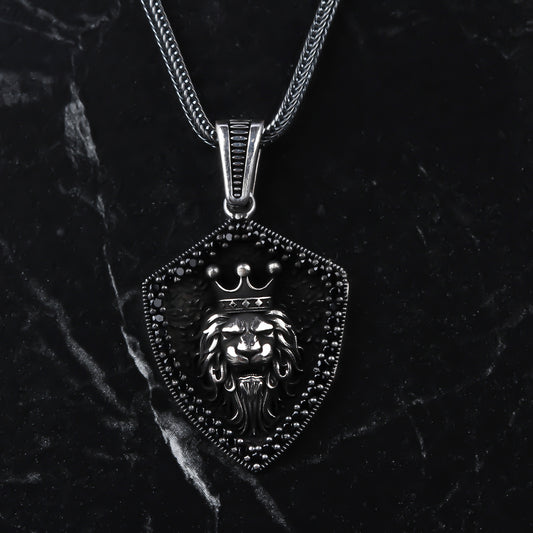 925k Sterling Silver Men Lion King Necklace