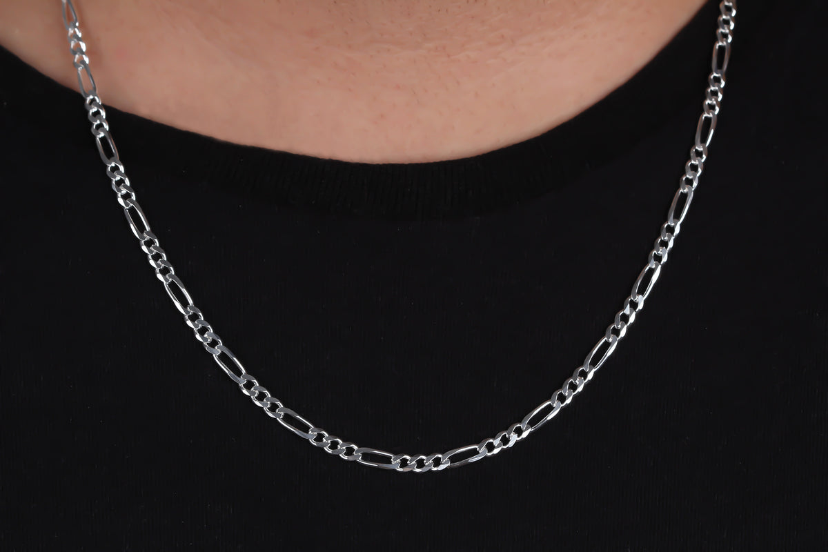 925k Sterling Silver 4mm Figaro Chain Necklace