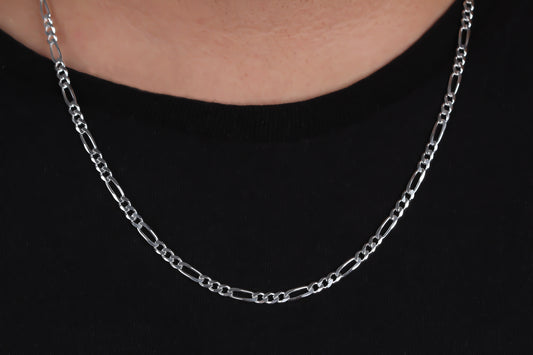 925k Sterling Silver 4mm Figaro Chain Necklace