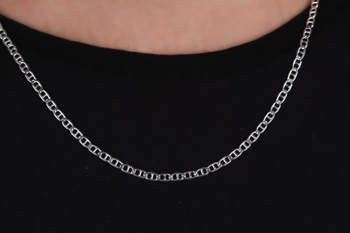 925k Sterling Silver 4mm Mariner Chain Necklace