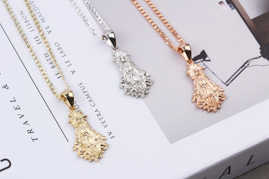 925k Sterling Silver Gourmet Chain Virgin Mary Necklace