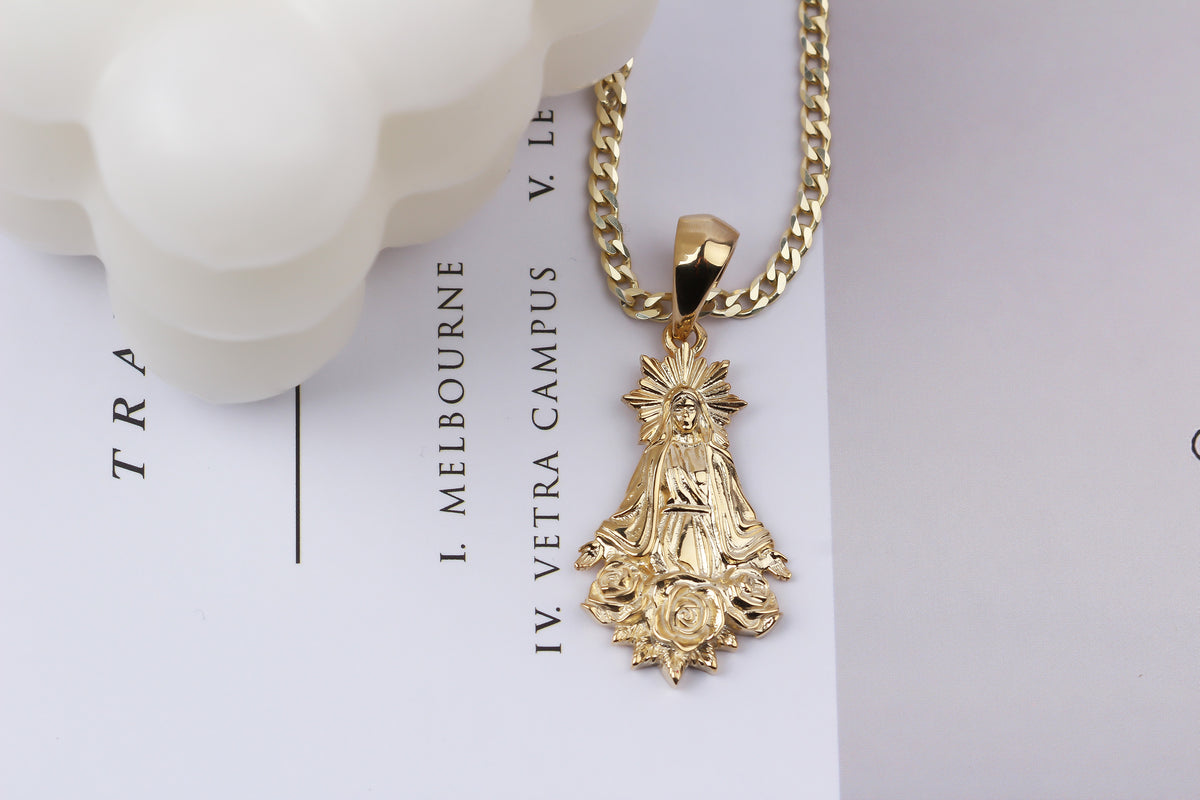 925k Sterling Silver Gourmet Chain Virgin Mary Necklace - alternate view 6