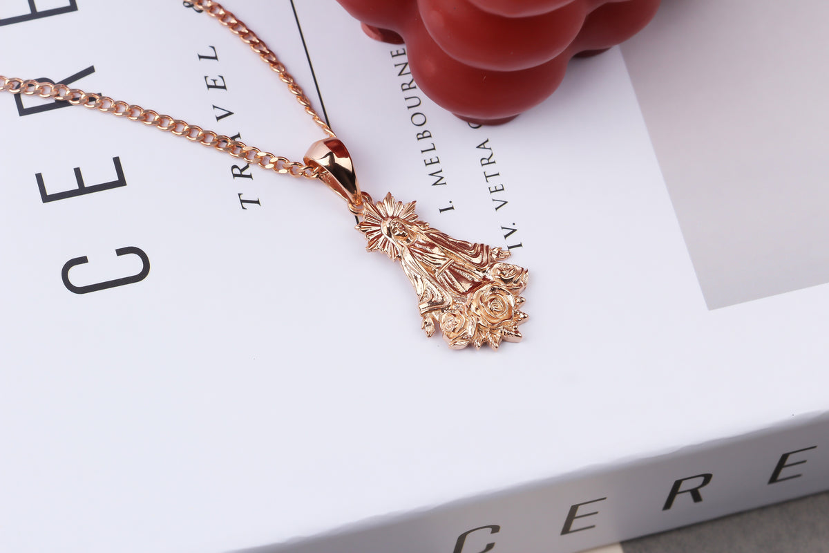 925k Sterling Silver Gourmet Chain Virgin Mary Necklace - alternate view 3