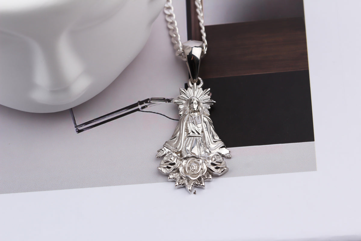 925k Sterling Silver Gourmet Chain Virgin Mary Necklace - alternate view 4