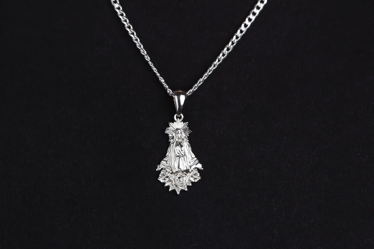 925k Sterling Silver Gourmet Chain Virgin Mary Necklace - alternate view 5