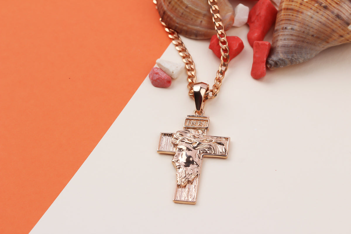 925k Sterling Silver Gourmet Chain Jesus Christ Cross Necklace - alternate view 5