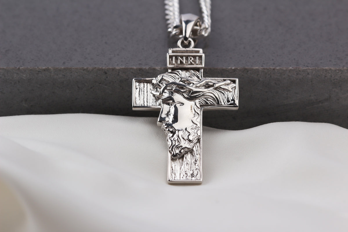 925k Sterling Silver Gourmet Chain Jesus Christ Cross Necklace - alternate view 3