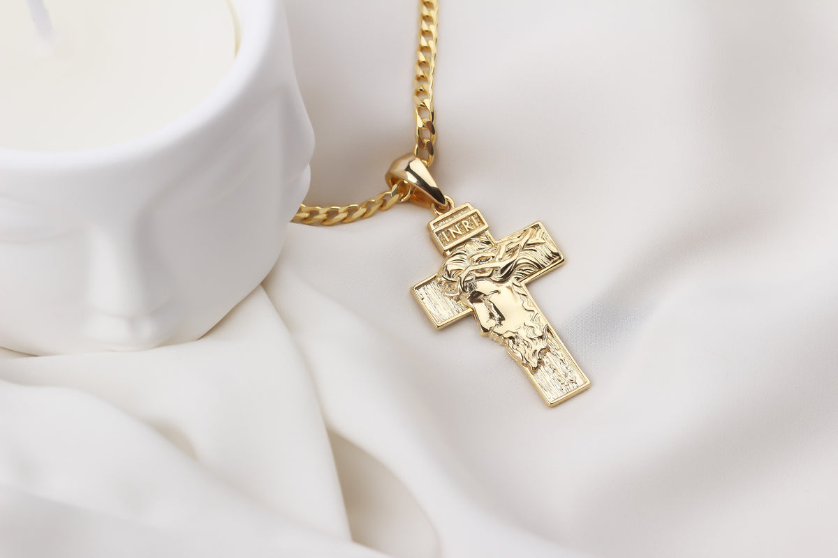 925k Sterling Silver Gourmet Chain Jesus Christ Cross Necklace - alternate view 6