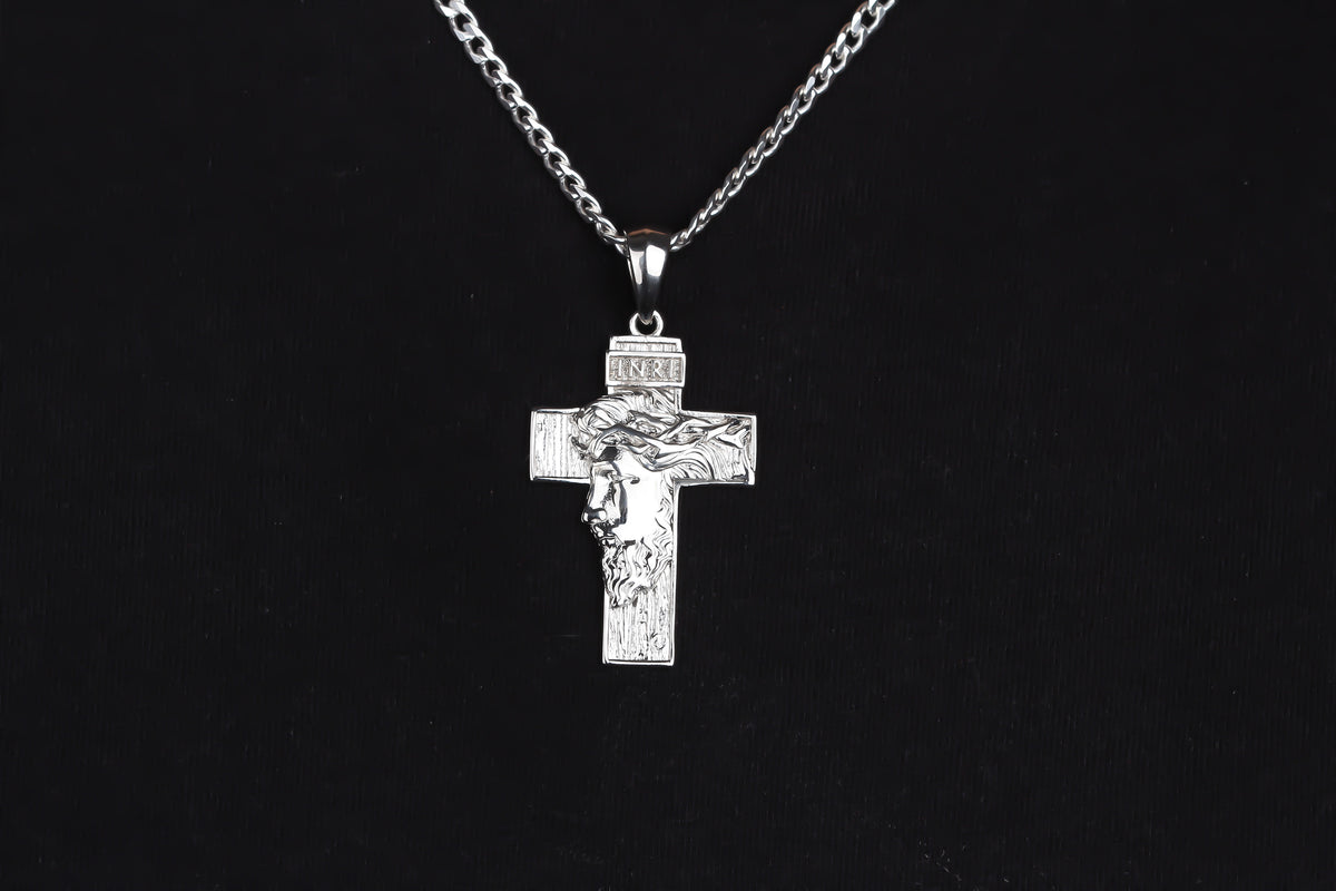 925k Sterling Silver Gourmet Chain Jesus Christ Cross Necklace - alternate view 4