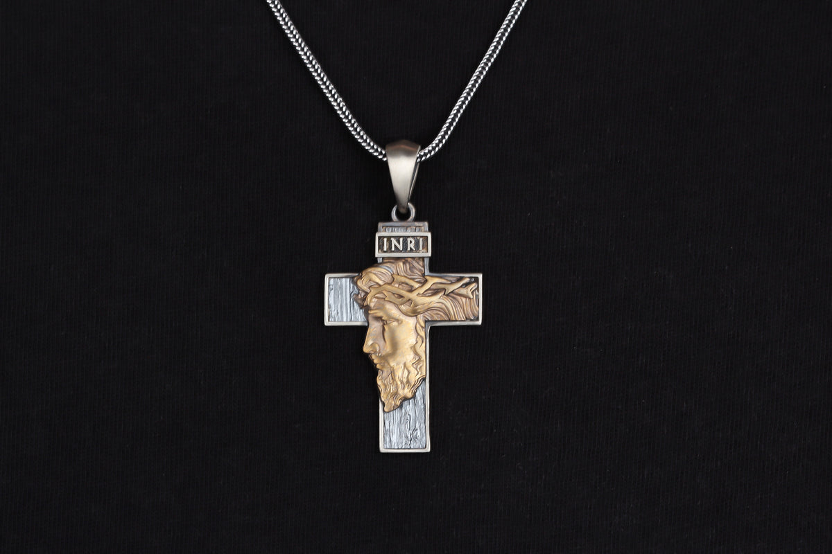 925k Sterling Silver Gourmet Chain Jesus Christ Cross Necklace - alternate view 2