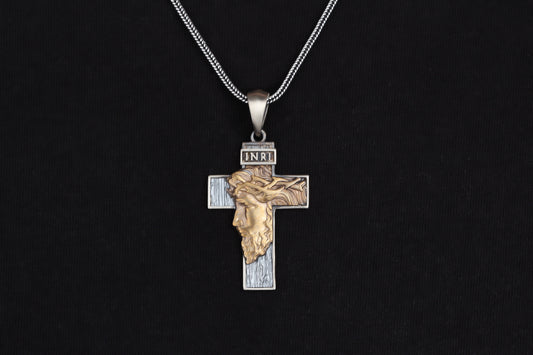 925k Sterling Silver Gourmet Chain Jesus Christ Cross Necklace - alternate view 2