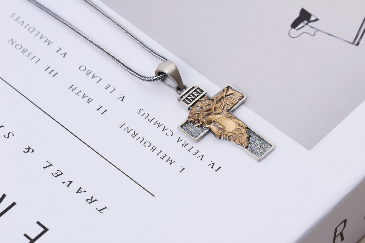 925k Sterling Silver Gourmet Chain Jesus Christ Cross Necklace - alternate view 4
