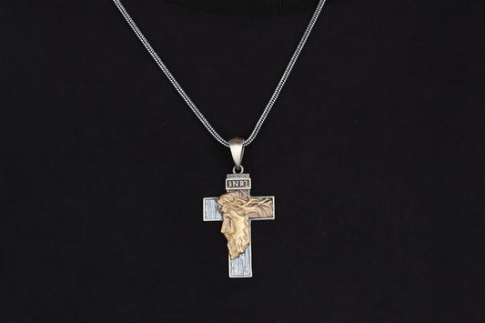 925k Sterling Silver Gourmet Chain Jesus Christ Cross Necklace