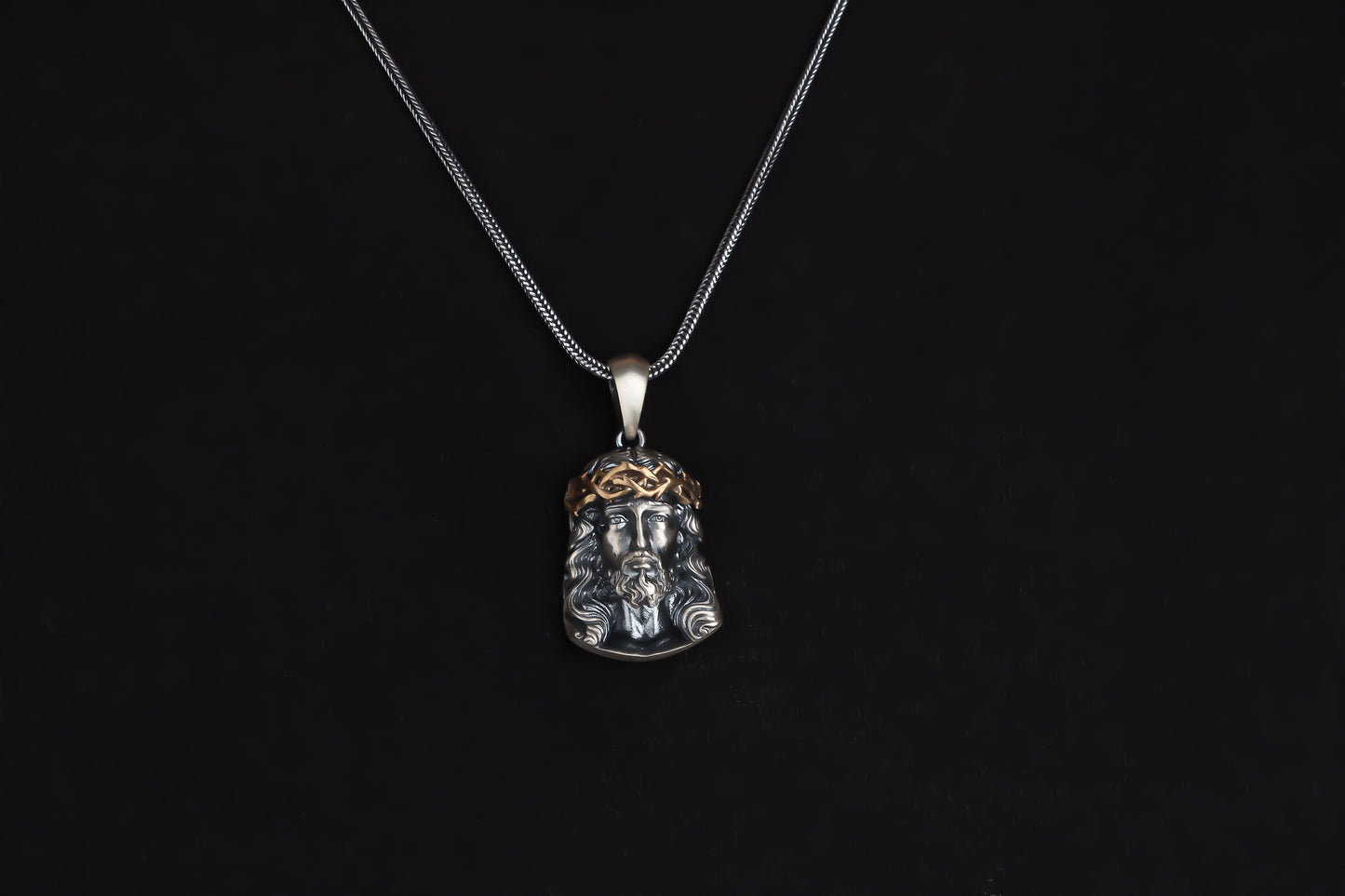 925k Sterling Silver Gourmet Chain Jesus Christ Necklace - alternate view 2