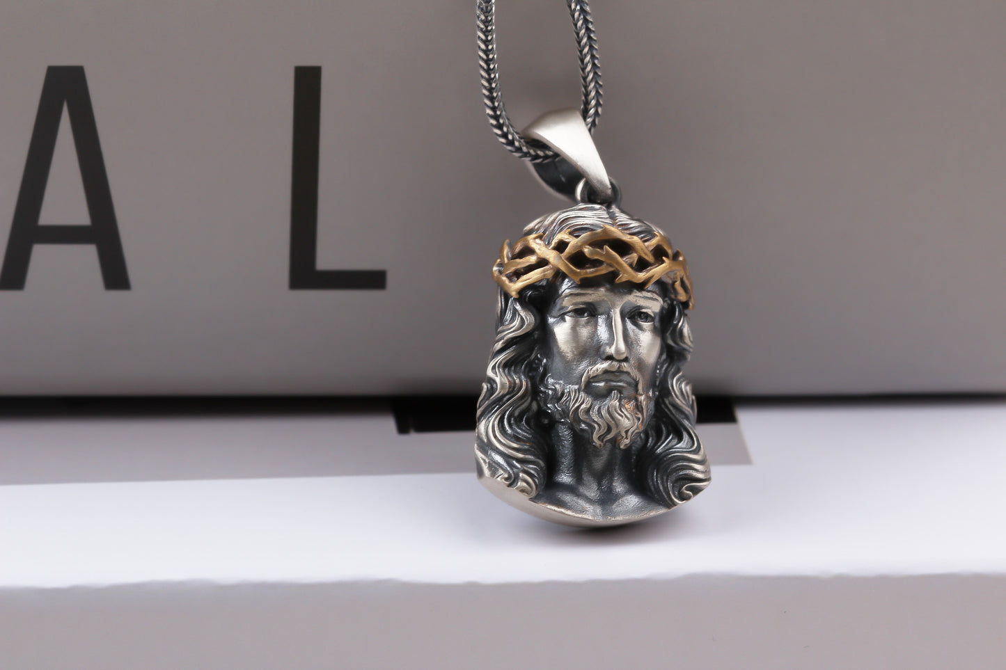 925k Sterling Silver Gourmet Chain Jesus Christ Necklace - alternate view 3