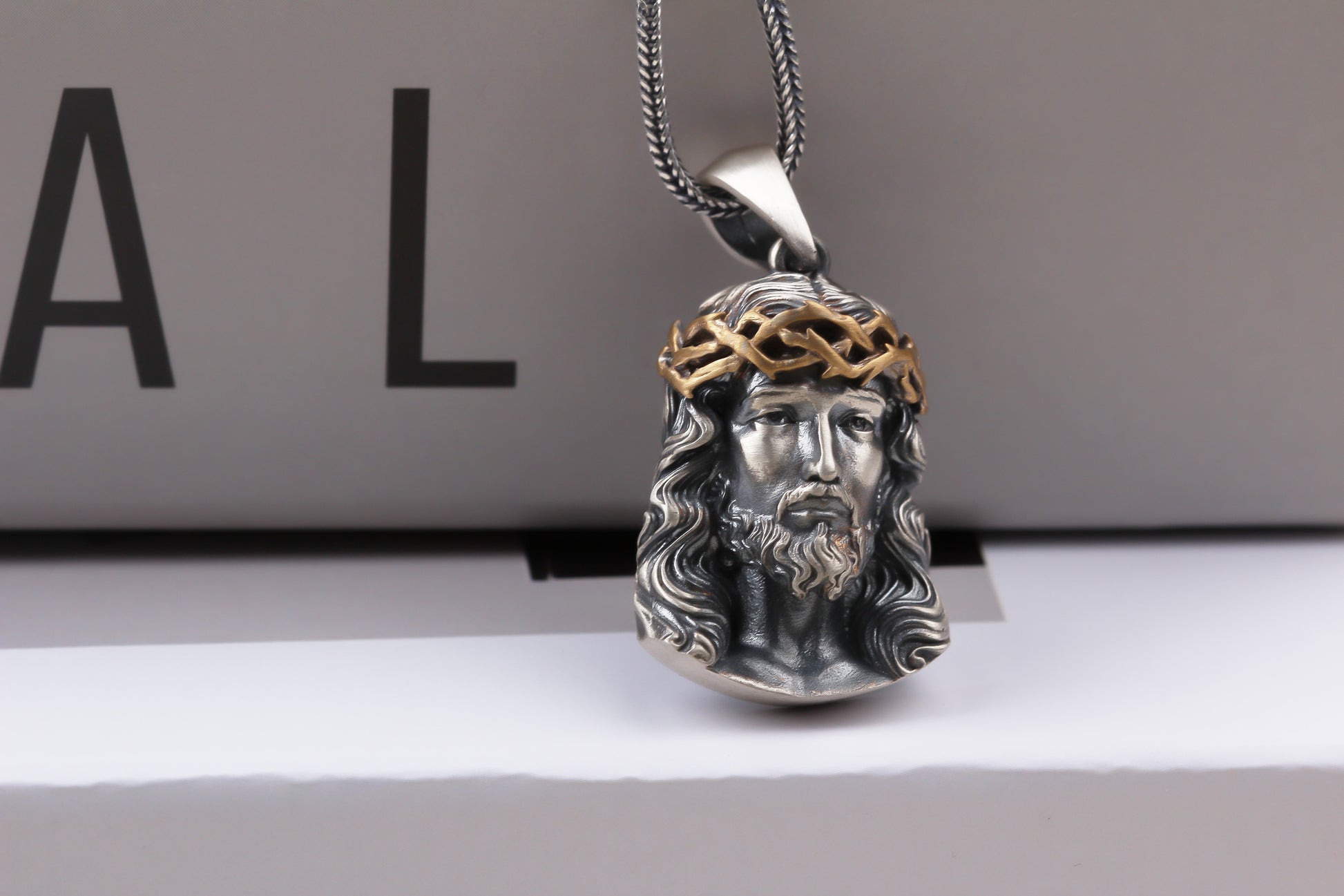 925k Sterling Silver Gourmet Chain Jesus Christ Necklace - alternate view 3
