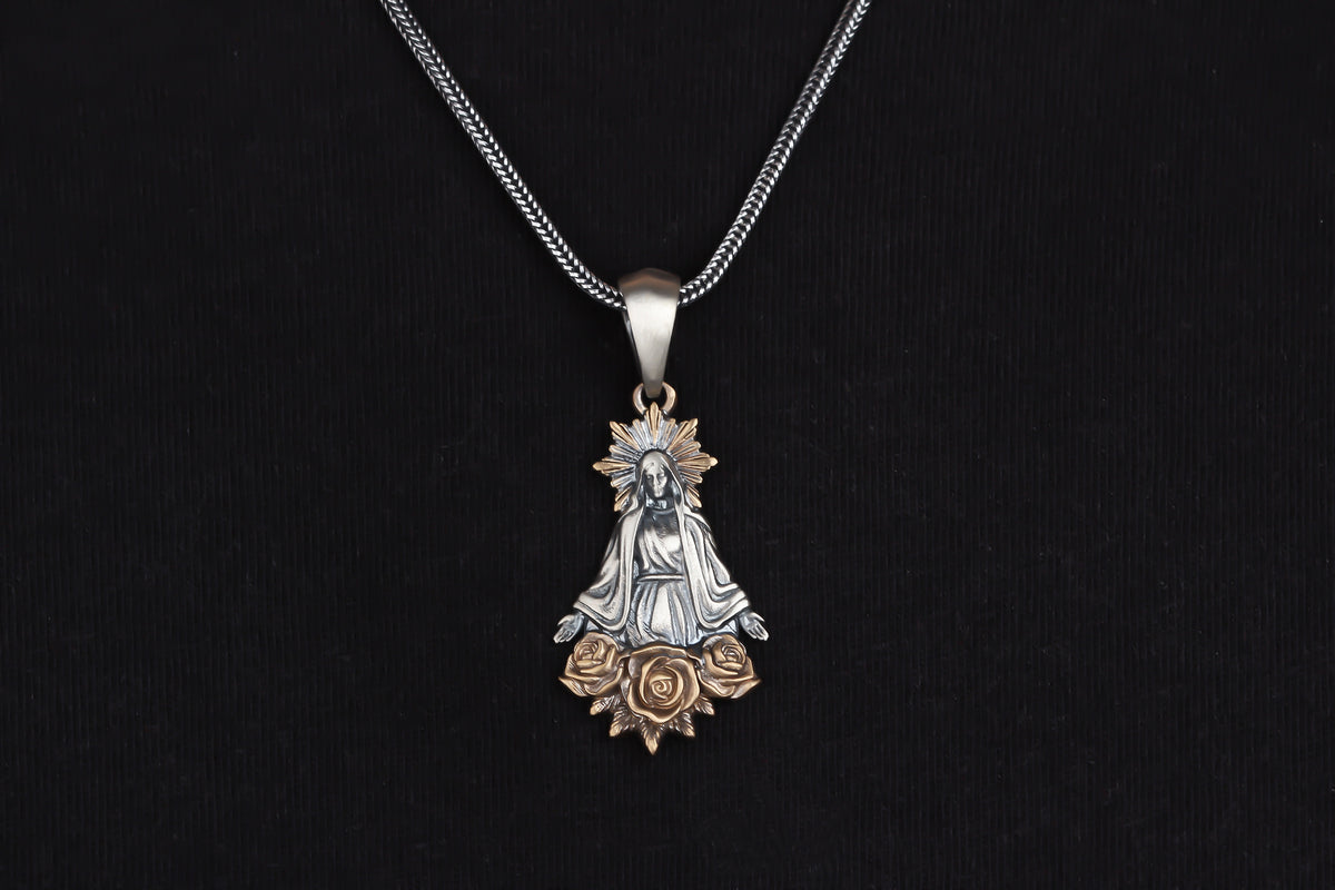 925k Sterling Silver Gourmet Chain Virgin Mary Necklace - alternate view 2