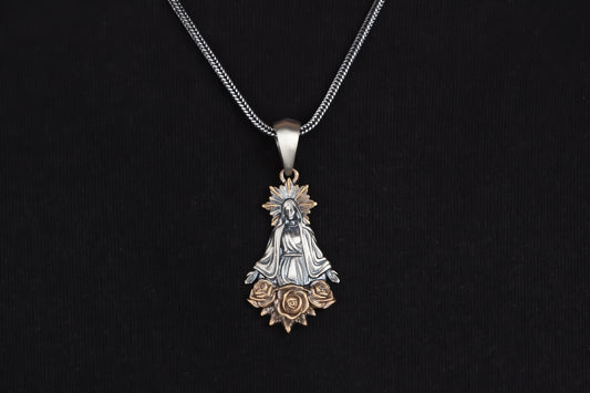 925k Sterling Silver Gourmet Chain Virgin Mary Necklace - alternate view 2