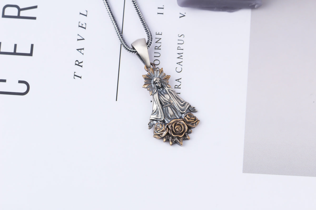 925k Sterling Silver Gourmet Chain Virgin Mary Necklace - alternate view 3