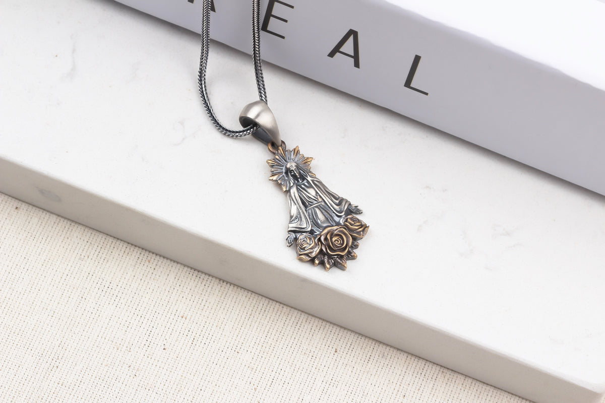 925k Sterling Silver Gourmet Chain Virgin Mary Necklace - alternate view 4