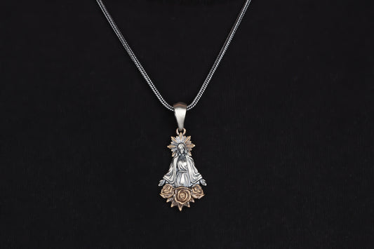 925k Sterling Silver Gourmet Chain Virgin Mary Necklace