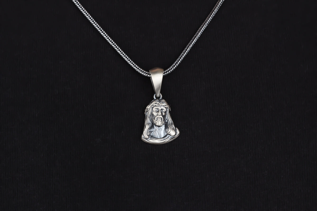 925k Sterling Silver Gourmet Chain Jesus Christ Necklace - alternate view 2