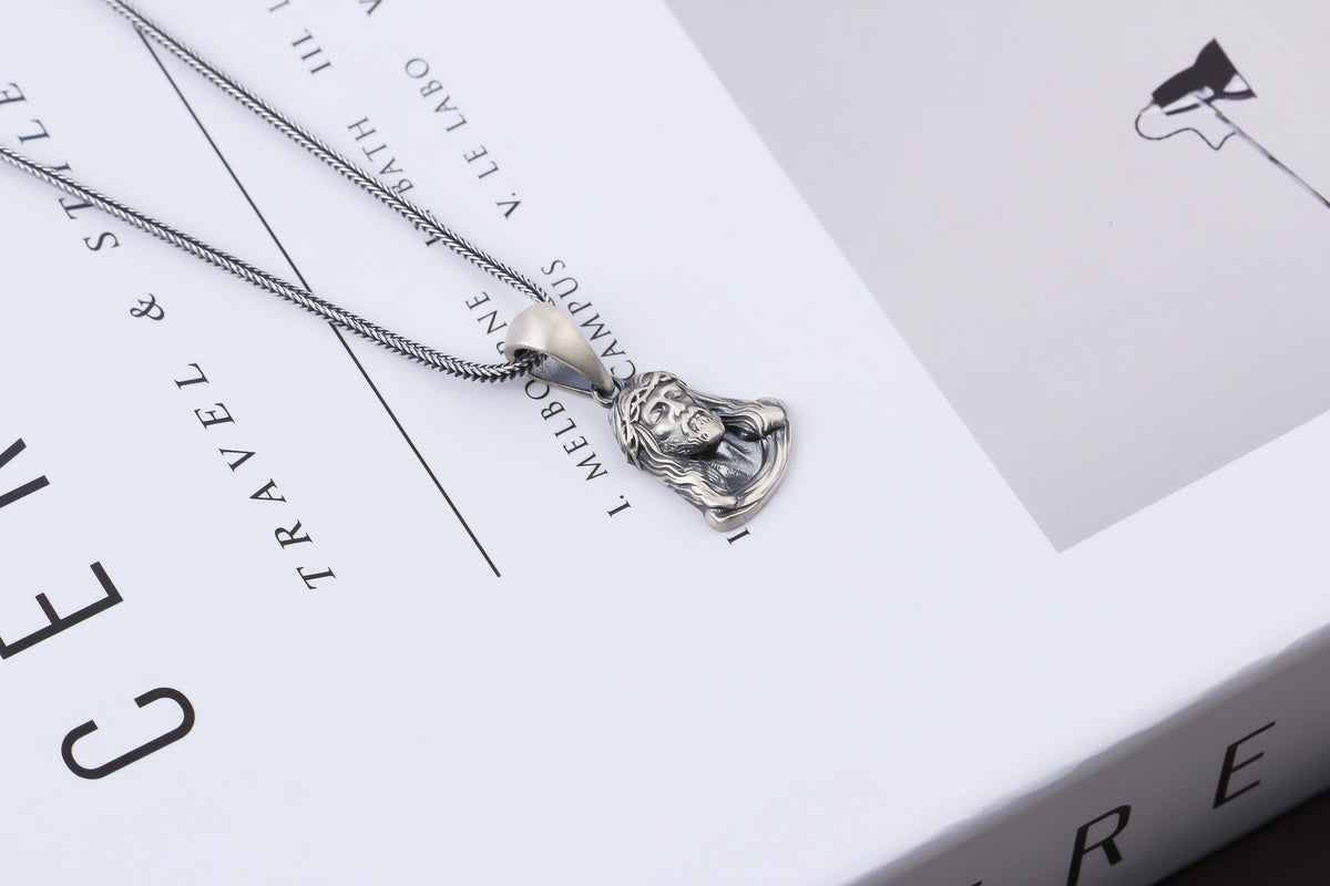 925k Sterling Silver Gourmet Chain Jesus Christ Necklace - alternate view 3