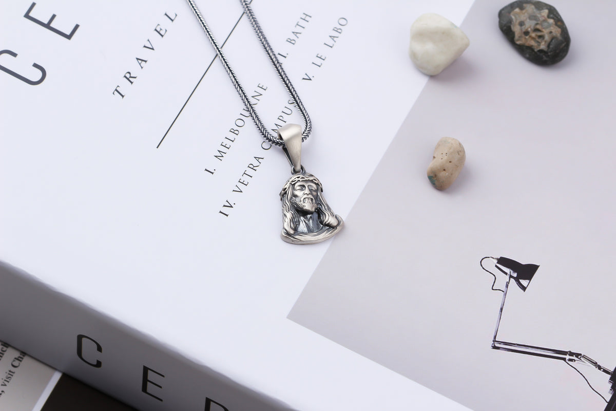 925k Sterling Silver Gourmet Chain Jesus Christ Necklace - alternate view 4