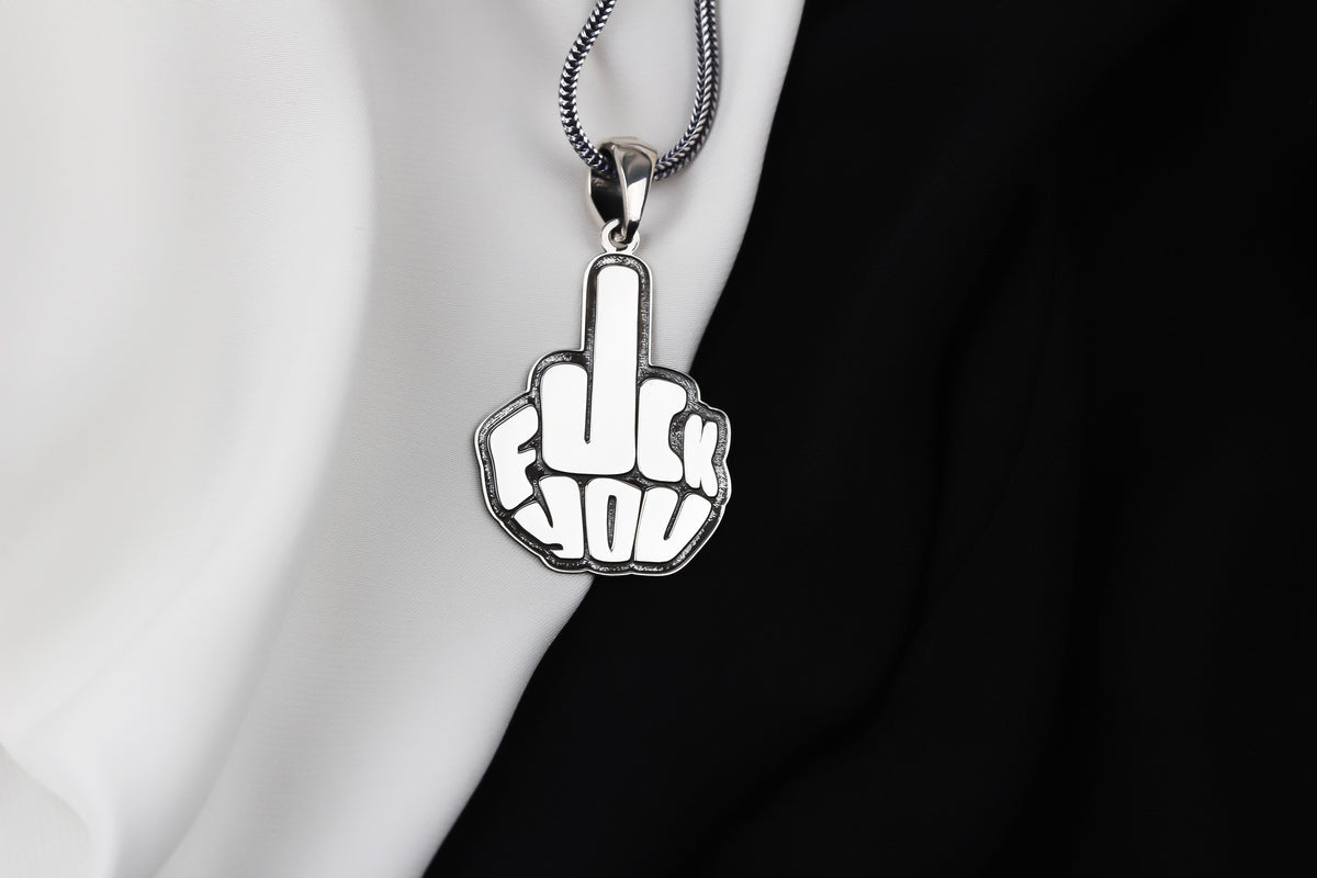 925k Sterling Silver Men Fuck Silver Necklace - alternate view 2