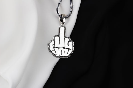 925k Sterling Silver Men Fuck Silver Necklace - alternate view 2