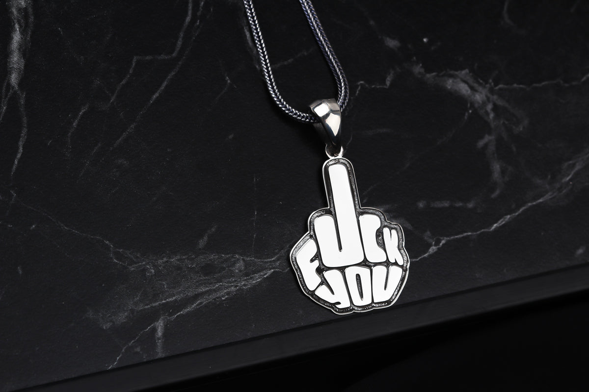 925k Sterling Silver Men Fuck Silver Necklace - alternate view 3