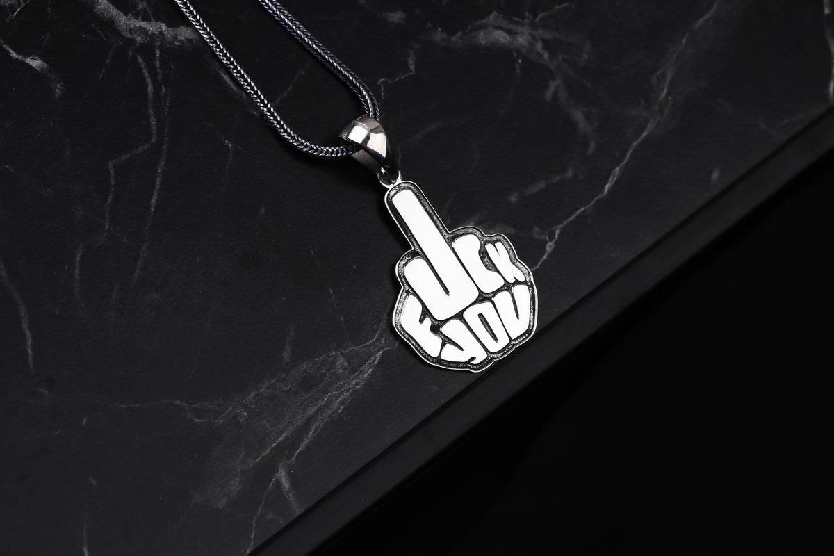 925k Sterling Silver Men Fuck Silver Necklace - alternate view 4
