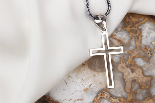 925k Sterling Silver Men Cross Silver Necklace - alternate view 2