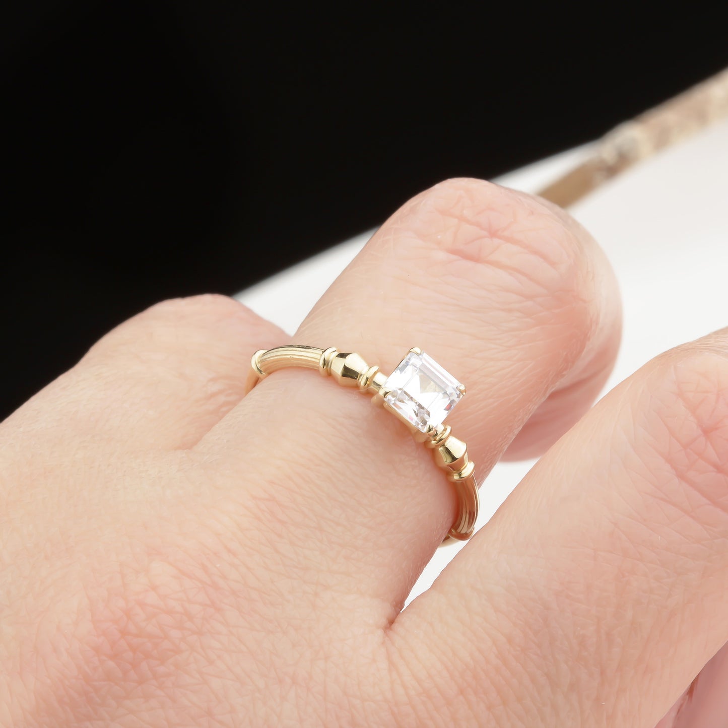 14k Solid Gold Baguette Solitaire Ring - alternate view 9