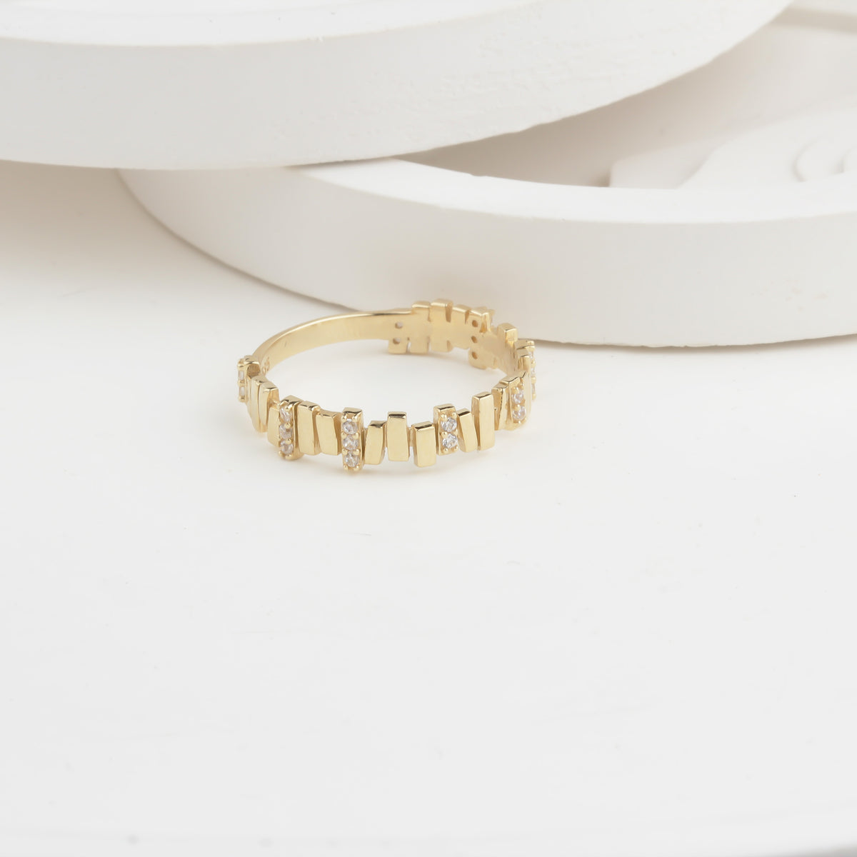 14k Solid Gold Stone-Set Asymmetrical Ring - alternate view 2