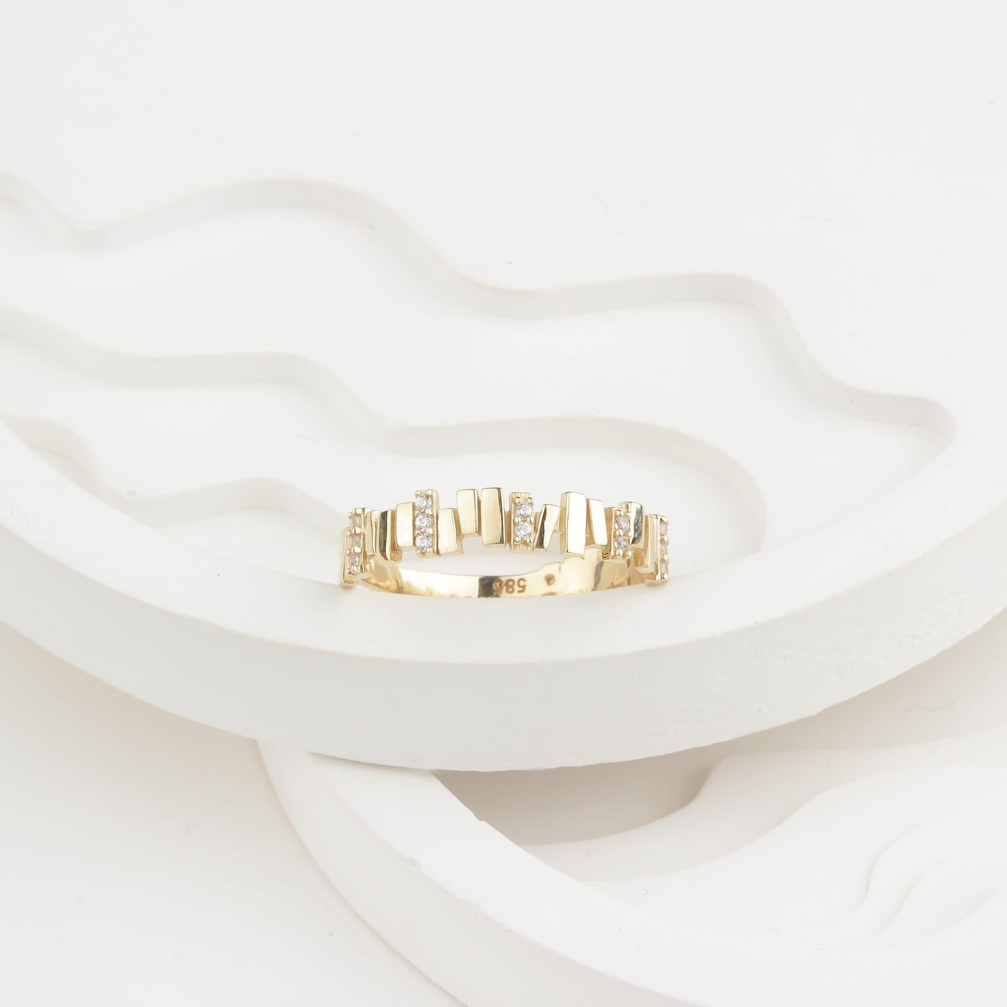 14k Solid Gold Stone-Set Asymmetrical Ring - alternate view 3