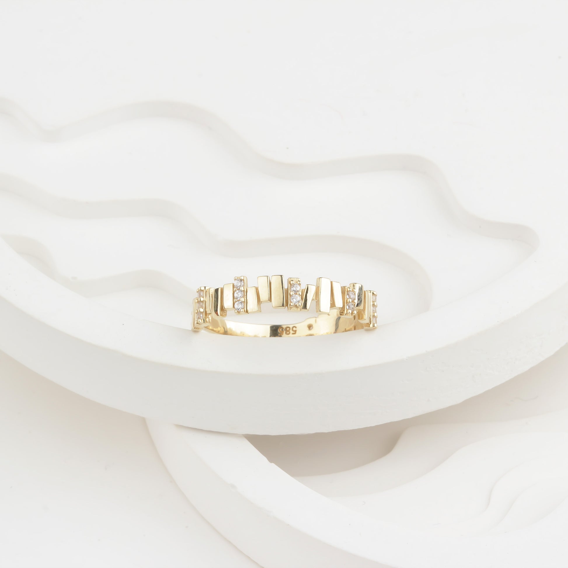 14k Solid Gold Stone-Set Asymmetrical Ring - alternate view 3
