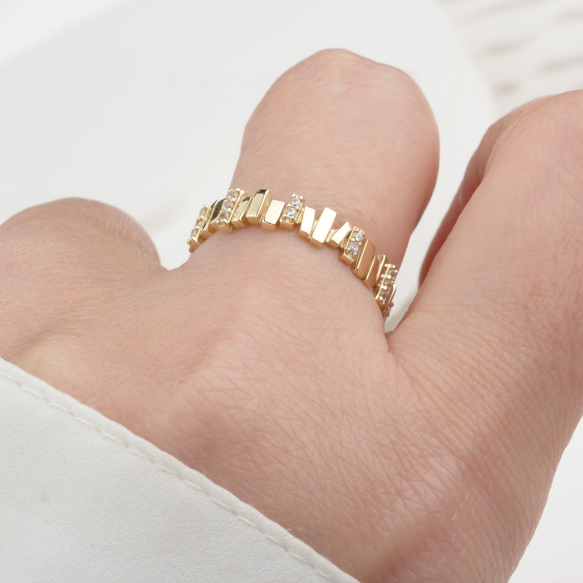 14k Solid Gold Stone-Set Asymmetrical Ring - alternate view 4