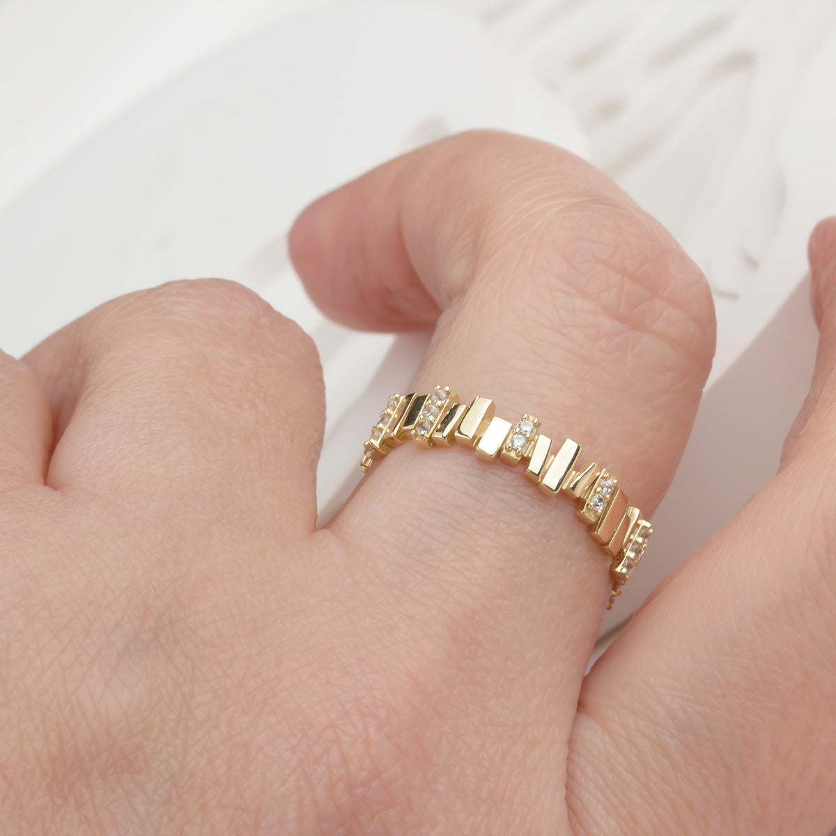 14k Solid Gold Stone-Set Asymmetrical Ring - alternate view 5